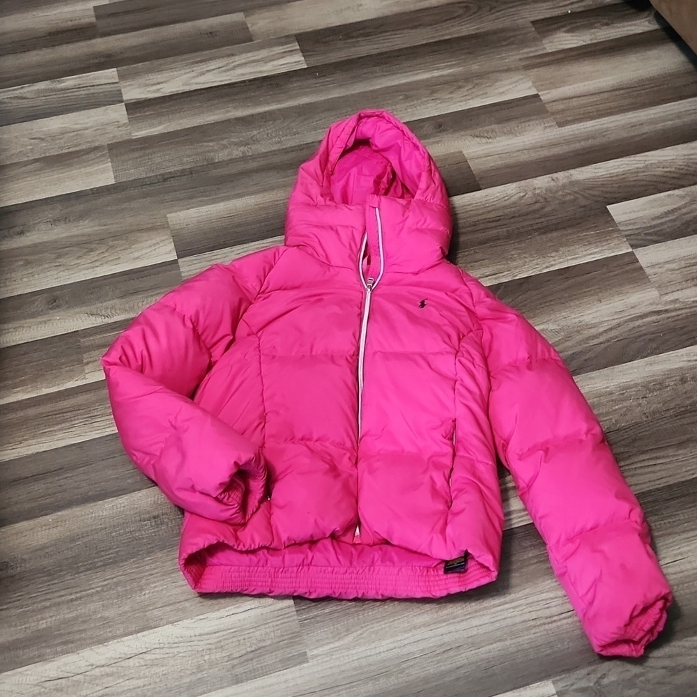 Polo Ralph Lauren Hooded Puffer Down Jacket Coat -Hot Pink Size 12/14 Ski/Snow